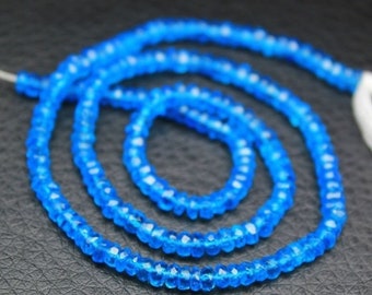 2 strands - Neon Blue AAA Apatite Micro Faceted Rondelle Gemstone Craft Beads Strand 14" 3mm - Jewelry Making