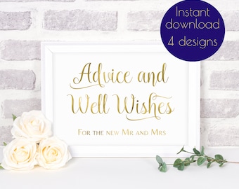 Advice for the bride and groom, Wedding advice cards, wedding advice sign, wedding advice card sign, wishing well sign, gold wedding, #ELISE