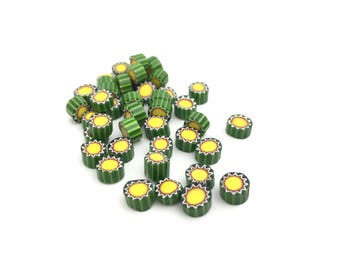 6-7mm Murrini Millefiori, Green Yellow, COE 104, Mosaic Art, Lampwork, Fused Glass, DIY Craft, Murano Glass, 6245