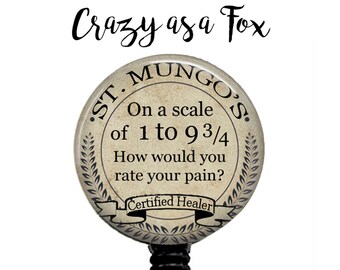 St. Mungo's Pain Scale Retractable Badge Holder, St Mungo Badge Reel, Lanyard, Stethoscope ID Tag, Nurse, RN, Doctor, Harry Potter inspired