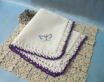 Butterfly Gift, Lace Handkerchief, Hand Crochet, Crochet Lace, Embroidered Hanky, Custom Embroidered, Personalized, Ready to ship