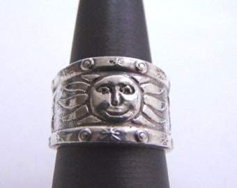 Vintage Estate .925 Sterling Silver Sunshine Moon Ring 10g E1443