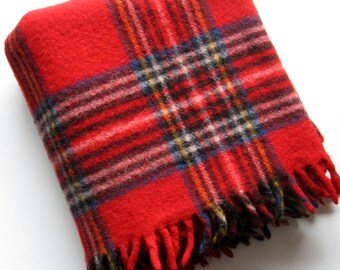 Vintage Faribo Throw - 1960's - Stadium blanket, Wool blanket, Plaid blanket, Fringe, 100% Wool, Mid century, Camping, Picnic, Cabin, Lodge