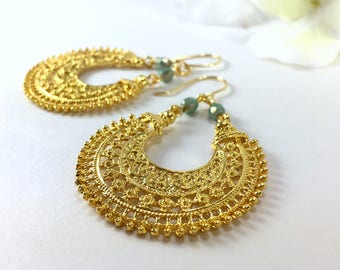Gold Hoop Earrings Large Filigree Hoop Tribal Earrings Boho Gypsy Ethnic Earrings Large Statement Earrings Bohemian Jewelry Gold Loop