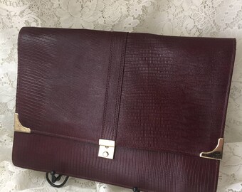 Vintage Burgundy Leather Purse - Clutch 13 5/8" L x 10" H