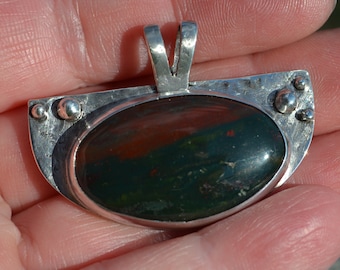 Bloodstone (oval stone) Sterling Silver Pendant