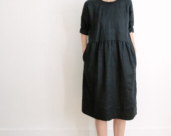 Black Linen Dress. Everyday Linen Dress