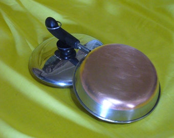 Vintage Revere Ware Copper Bottom 7" Stainless Steel Skillet with Lid