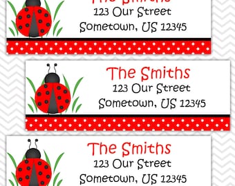 LadyBug Red and Black - Personalized Address labels, Stickers, Baby Shower, Birthday
