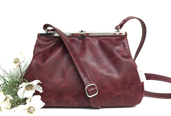 Leather bag , leather handbag , handbag red leather, shoulder bag , Clipper SMALL, "RUBIN , handbag with snap
