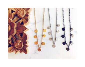Coin necklace in gold, silver or gunmetal, layering necklaces, boho jewelry