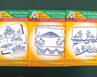 3 Aunt Martha’s Hot Iron Transfers Floral Pillow slip and Bedroom Set