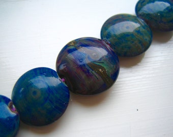 Silvered Blues Lampwork Glass Beads, SRA, UK Seller