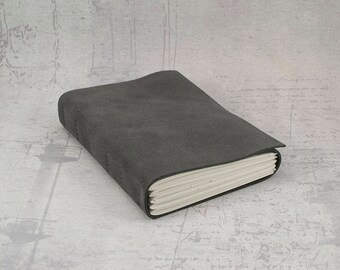 Grey leather journal sketchbook, unique notebook A6 travel journal