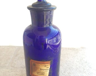 Very Rare Vintage Antique, Pharmacy Bottle, Cobalt Blue, Benzonaphtol COBALT APOTHECARY PHARMAC