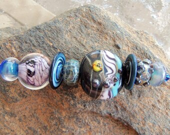 Handmade Lampwork Glass Bead Set - jewelry supplies - Mixed Beads Series - Silverfish Designs