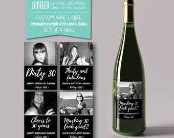 birthday wine labels - 30th birthday - dirty thirty labels - custom wine label - milestone wine label - birthday gift - waterproof label