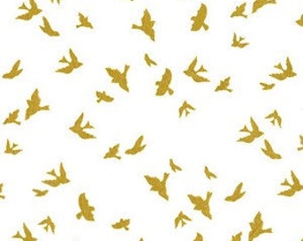 Bird Fabric-Gold Sparkle-Modern Metallic Fabric-Michael Miller-Birds in Flight Quilting Fabric