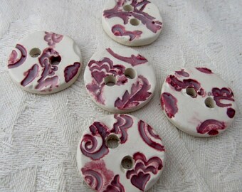 5 Medium Dark Red Brocade Texture Buttons