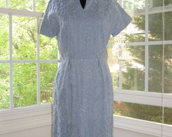 Vintage 60s Light Blue Linen Dress, Small