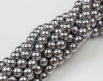 Platinum Plated HEMATITE Beads. Round Smooth. 2mm, 3mm,4mm, 6mm, 8mm, 10mm or 12mm. Full Strand 16".
