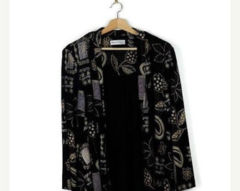 ON SALE Black x floral printed Slouchy Cardigan from 90's