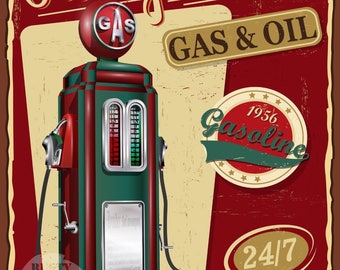 Filling Station Gas + Oil Vintage Retro Style Metal Sign Home Deco Garage Office Man Cave Lovely Gift