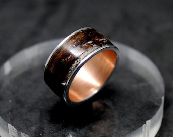Wooden ring antiqued copper ring