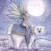 Moonlit Solstice - Polar Bear and Fairy - Fantasy Fine Art Giclee Print - 9 x 12 - Winter, snow, watercolor