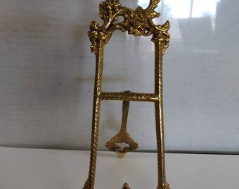 9" Floral Solid Brass Tabletop Easel Desktop Painting Photograph Plate Mirror Sign