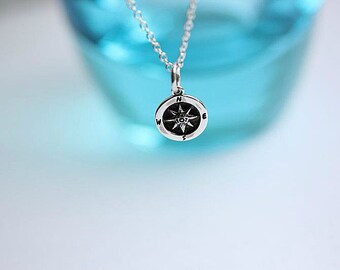 Silver Compass Necklace - Sterling Silver Compass Necklace -Travel Necklace - Nautical Necklace - Compass jewelry - Delicate necklace