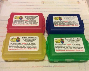 Nancy's Knit Knacks, Perfect Notion Case, REDESIGNED, Plastic, Hinged, 6 compartments, See Thru Lids, Made in China