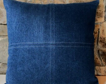 Navy Blue Denim Saddle Stitch Pillow Cover//Custom Pillow Cover