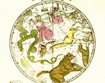 Burritt's Sky Map, Celestial Map of the Heavens Natural History Print by Elijah H. Burritt Illustration to Frame or for Paper Arts PSS 3533
