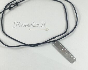 REAL BRAILLE, Braille Necklace, Braille Jewelry, Braille Pendant, Personalized Braille, Leather Necklace, Can Be Read By Visually Impaired