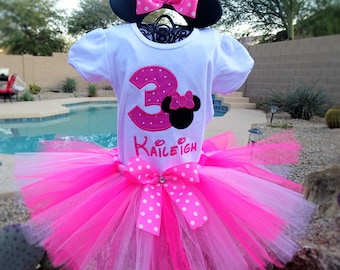 Pesonalized Pink Minnie Mouse tutu outfit, Birthday tutu.