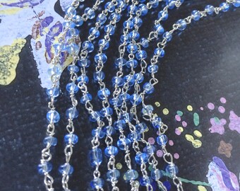 Light Blue Rosary Chain, Glass Seed Bead Chain, Glass Bead Chain, 3mm, 5Ft