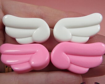ANGEL WINGS Decoden Cabochons / Pink/White Flatback Resin Kawaii Cabochons (6 pieces)