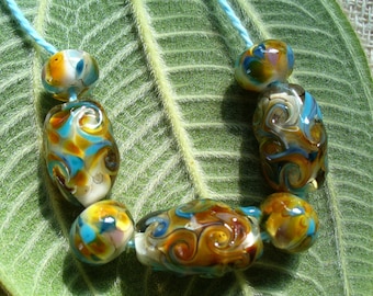 lampwork beads/glass beads/sra lampwork/windy day/fall/leaves/