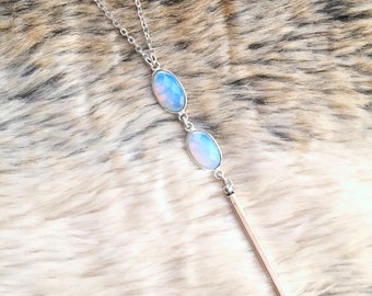 Opalite + Silver Bar Lariat | silver necklace | y necklace | bar necklace | boho necklace | opalite jewelry