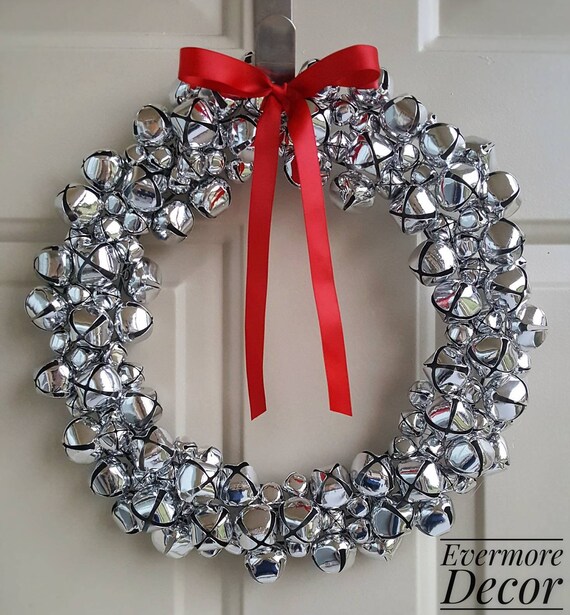 Silver Jingle Bell Holiday Wreath Christmas Wreath with