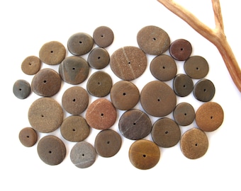 Rock Donut Beads Drilled Stone Spacers Beach Stone Beads Mediterranean Natural Stone Beads Diy Jewelry Pairs SMALL BROWN WHEELS 11-22 mm