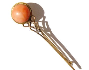 Art Nouveau Coral Brooch 14K Gold & Paste Victorian Brooch Antique Pin