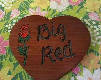 Vintage Handmade Wooden Folk Art Sign BIG RED Primitive