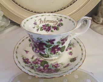 Antique English Royal Albert porcelain tea cup - month February.