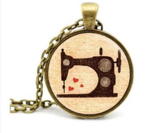 Vintage sewing machine pendant necklace