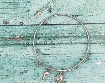 Pewter Lion bangle, Lion stainless steel bangle, Lion charm bracelet, Lion bracelet Initial Bangle Pouch Gift Box