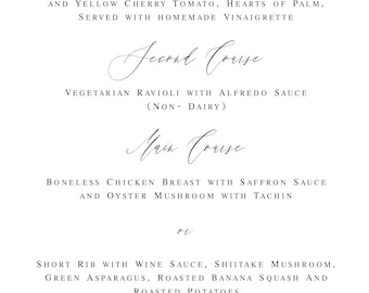 Custom Watercolor Menu Design for Weddings, Events, Stationery