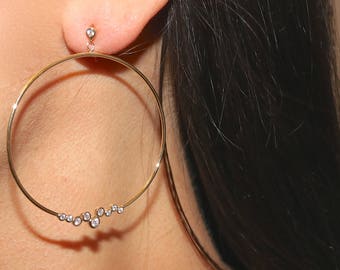 Vermeil & Zircon Large Hoop Earrings