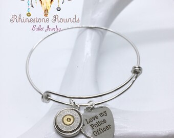 Bullet Casing/Love police Stackable Bangle Bracelet